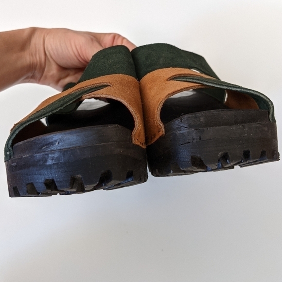 VINTAGE Swedish clogs leather suede platform boho bohemian hippie 38 /7 - Picture 3 of 10